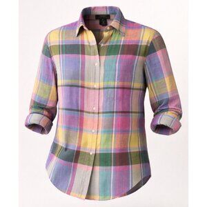 Lauren Ralph Lauren 100% Linen Button Preppy Quiet Money Blouse M *flaw read